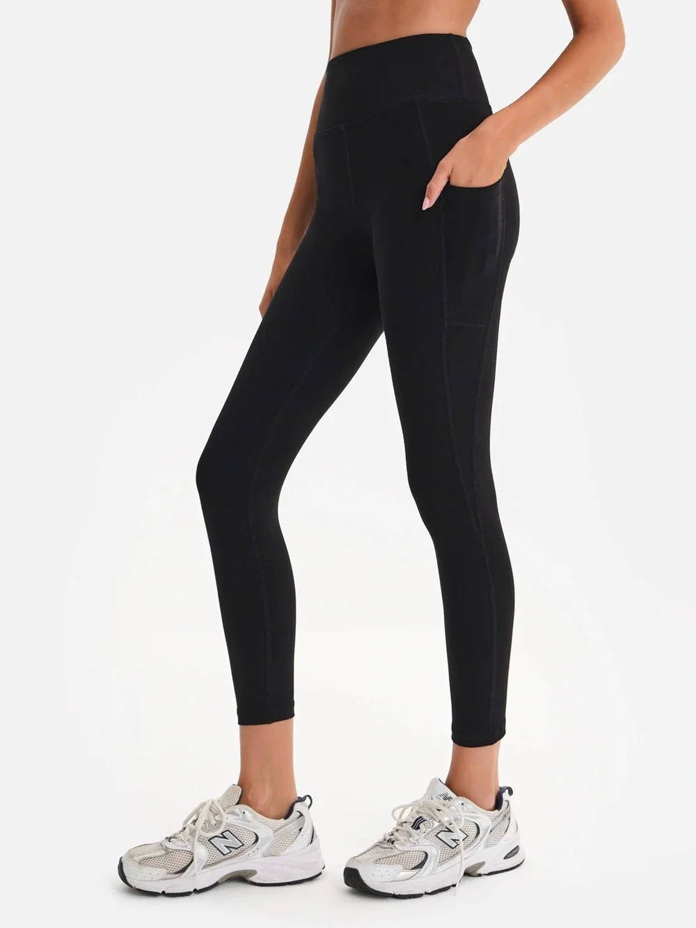 MATE THE LABEL ORGANIC STRETCH MIDI LEGGINGS WITH POCKETS JET BLACK XS S - Picture 1 of 5